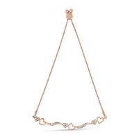 14K Rose Gold Plated .925 Sterling Silver 1/10 Cttw Diamond Wave and Hearts 4â€-10â€ Adjustable Bolo Bracelet (I-J Color, I3 Clarity)
