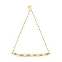 14K Yellow Gold Plated .925 Sterling Silver Diamond Accent Alternating Marquise Shape and Heart Links Bolo Bracelet (I-J Color, I3 Clarity) - Adjustable 6" to 9"
