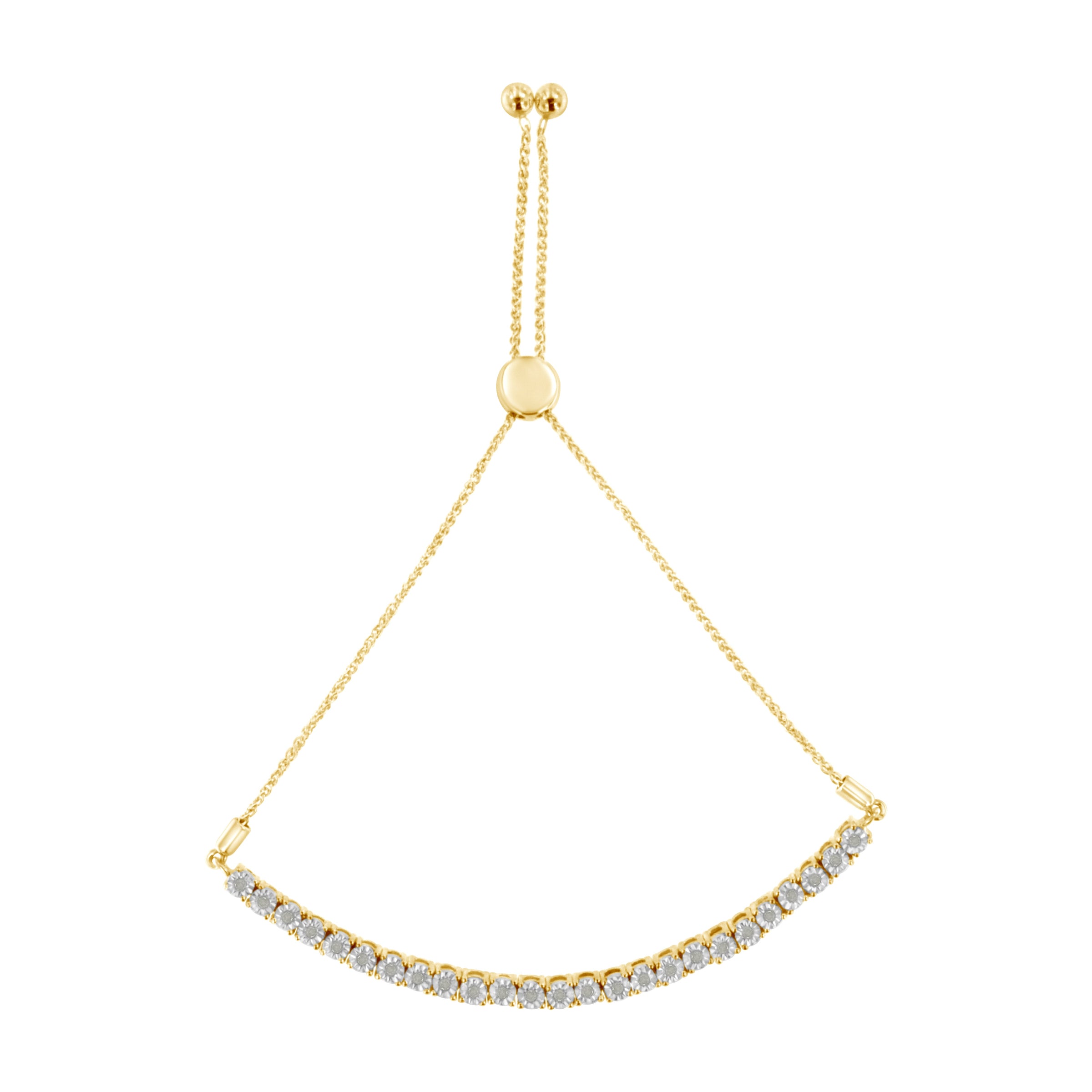 10K Yellow Gold over .925 Sterling Silver 1/4 Cttw Miracle-Set Diamond 4â€-10â€ Adjustable Bolo Tennis Bracelet (I-J Color, I3 Clarity)