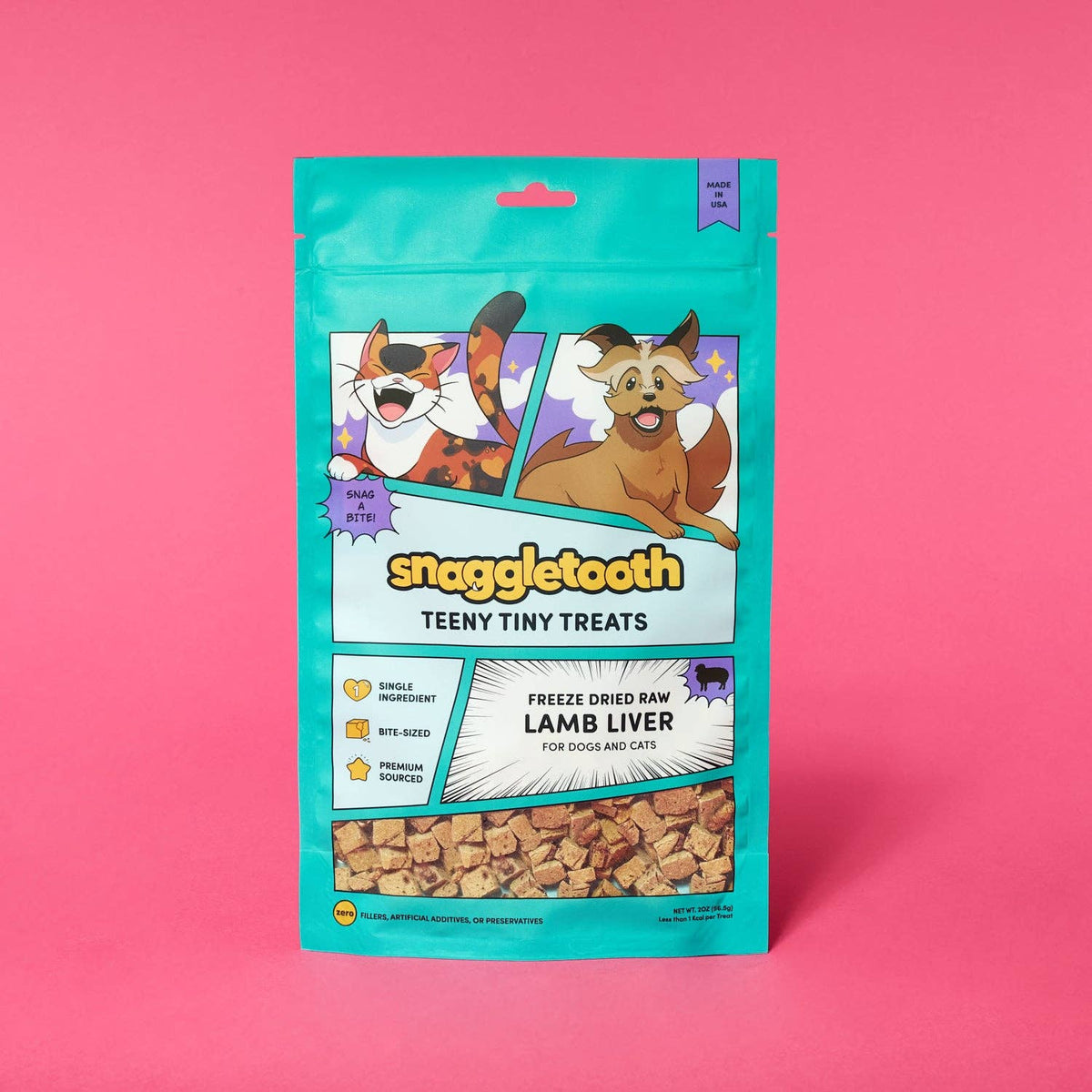 Snaggletooth Pets Freeze Dried Lamb Liver Teeny Tiny Treats for Dogs & Cats, 2.6 oz, Pack of 12