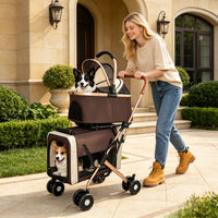 Double Pet Stroller for Dogs and Cats, Foldable Frame, 3-in-1 Convertible Carrier/Tote, Shockproof Wheels, Brake System,