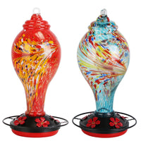 1Pc Glass Hummingbird Feeder 33OZ Hand Blown Hummingbird Feeder With 5 Flower Feeding Port Perch Ant Moat Hanging Hook S