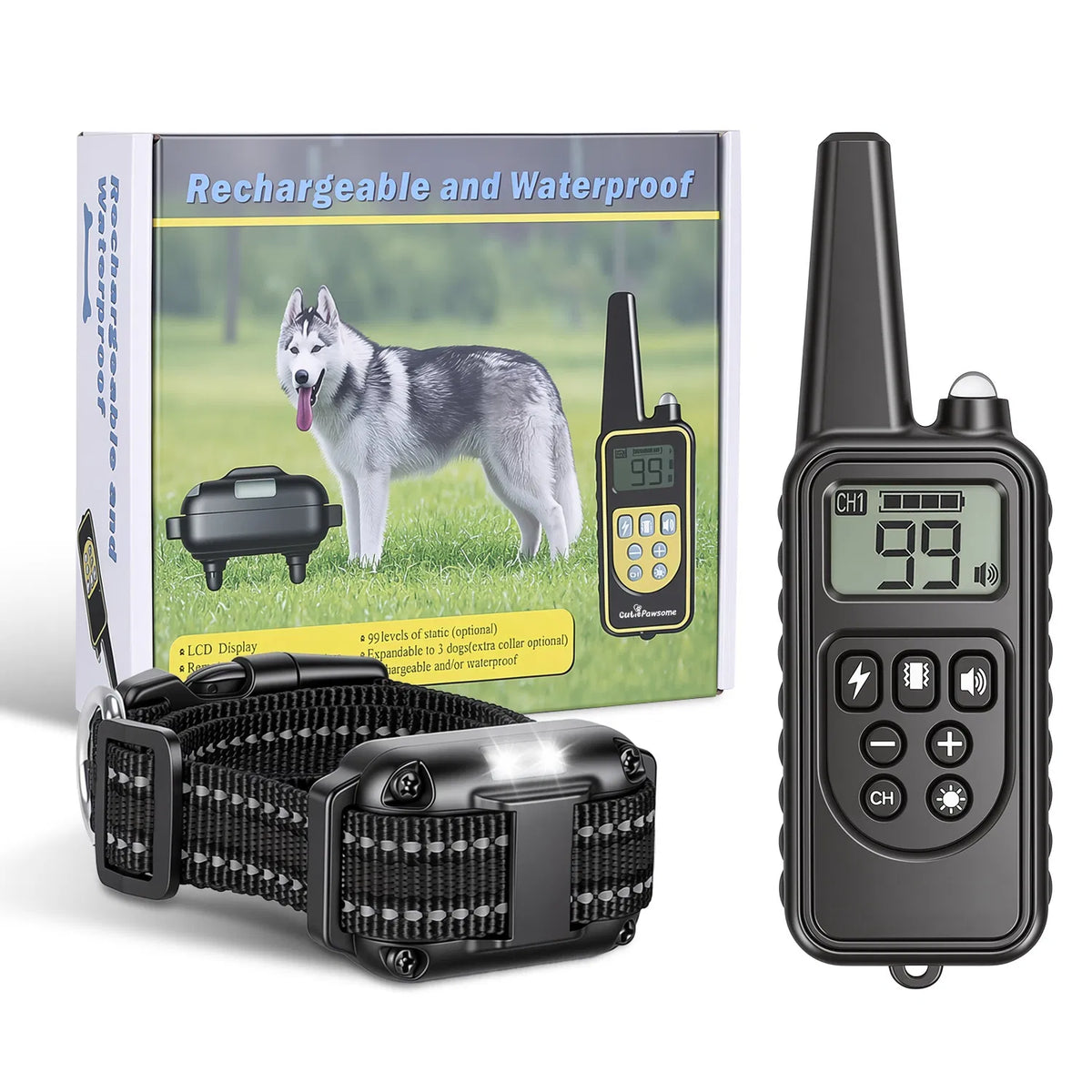 Dog Training Collar with Remote Rechargeable Dog Training Collar IP68 Waterproof with 4 Training Modes 3 Channels for Me