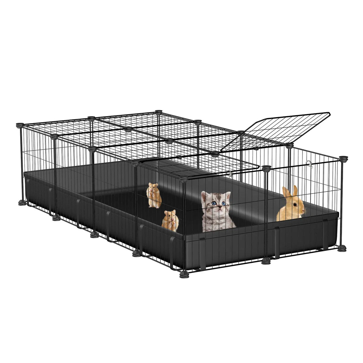 47x24x12" Guinea Pig Cage Small Animal Playpen DIY Metal Pet Enclosure with 20 Panels Waterproof Floor Mat for Hedgehogs