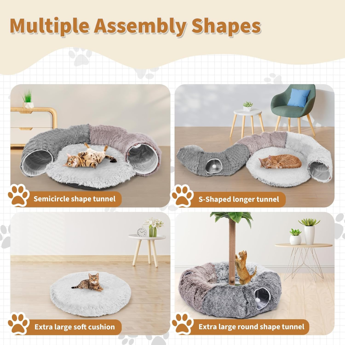 Large Cats Tunnels For Indoor Cats Fluffy Warm Cat Bed And Detachable Cave Tunnels With 20 Pet Toys, Donut Tunnel And Va