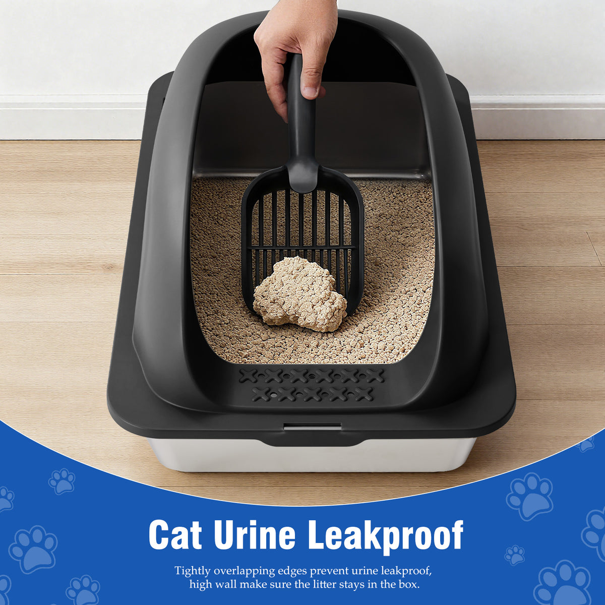 Stainless Steel Cat Litter Box With Lid, Large Cat Litter Box For Big Cats, Scoop And Mat Included