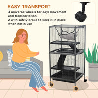 PawHut Metal Small Animal Cage Rolling Big Ferret Cage, Chinchilla Cage, Sugar Glider Cage, With Hammock & 4 Tiers, Remo