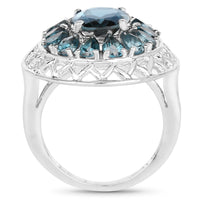 5.98 Carat Genuine London Blue Topaz .925 Sterling Silver Ring