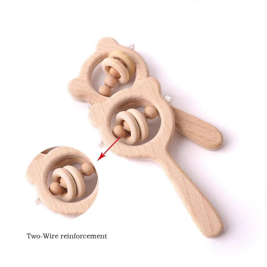 Modern Wooden Rattle Beech Bear Hand Teething Wooden Ring Baby Rattles Play Educational Toys For Kids - BIG FRENCHIES