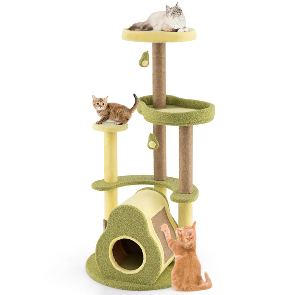 Freestanding Multi-level Avocado Cat Tower With Private Condo