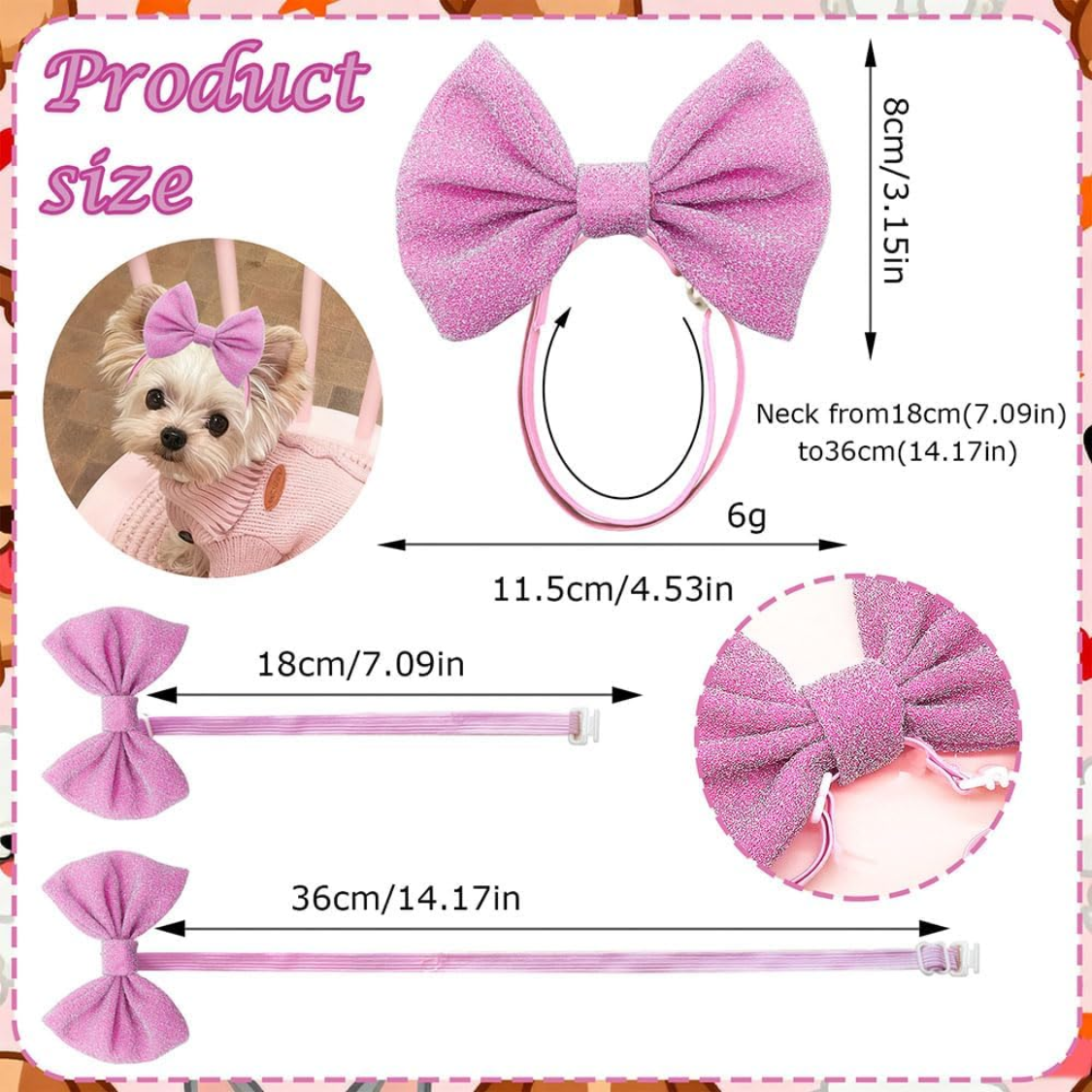 4Pcs Dog Hair Bow Headband For Small Medium Dogs, Adjustable Pet Dog Hair Bow Headband For Pets Puppy Cats Grooming Acce