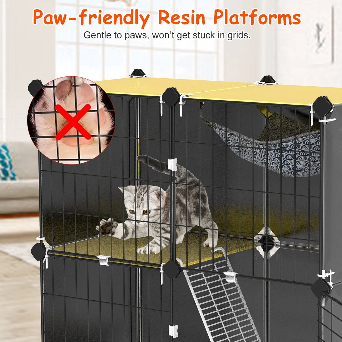 1Pc 3 Tier Cat Cage Indoor with Litter Box Hammock Detachable Metal Wire Cat Kennel Cat House Cat Enclosure with Ladder 