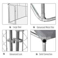 Outdoor Dog Kennel Galvanized Steel Fence with Cover Secure Lock Mesh Sidewalls for Backyard 9.8 x 9.8 x 7.7