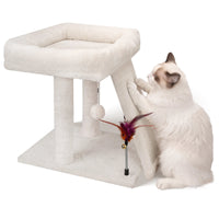 Cozy Beige Cat Tree with Condo, Scratch Post, Hammock & Fun Hanging Balls for Your Feline Friends - BIG FRENCHIES