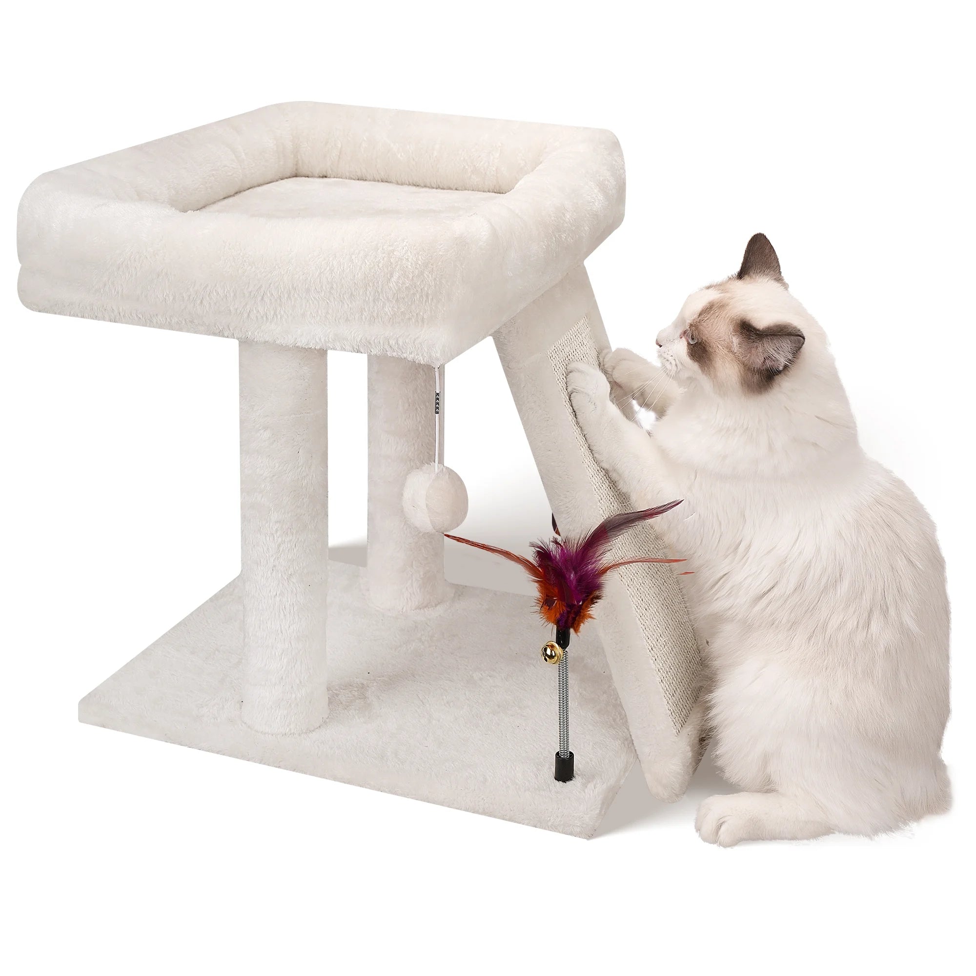 Cozy Beige Cat Tree with Condo, Scratch Post, Hammock & Fun Hanging Balls for Your Feline Friends - BIG FRENCHIES