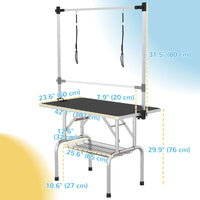 Adjustable Dog Grooming Table with 2 Safety Slings, Storage Basket, Black