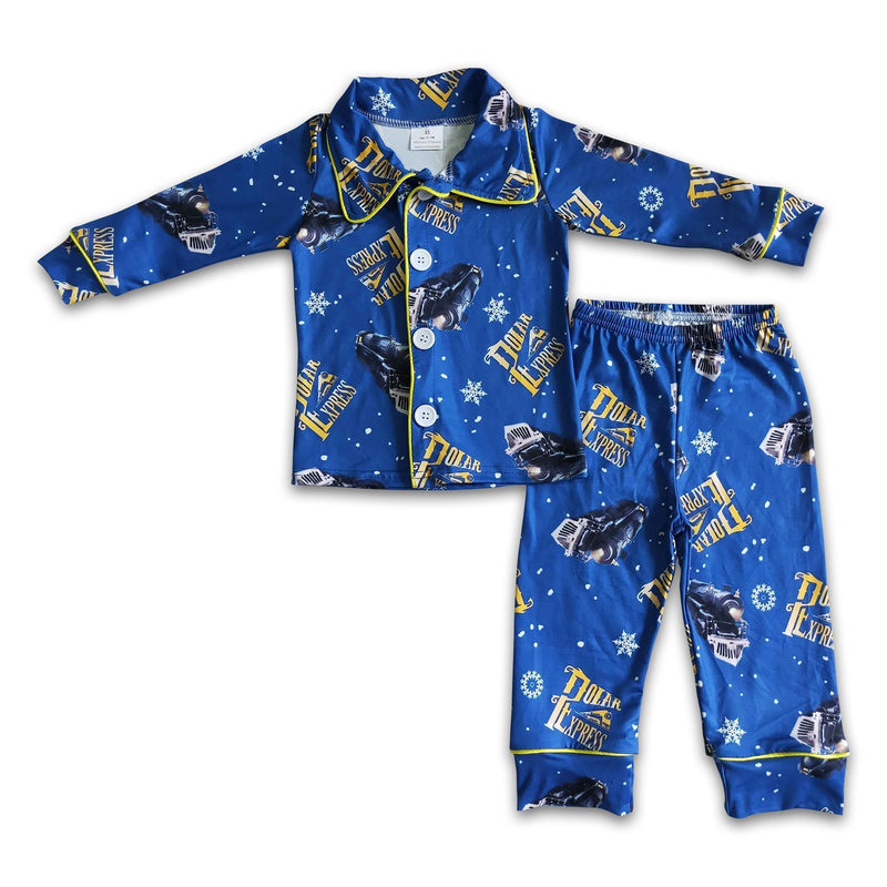 Blue train long sleeve boy pajamas - BIG FRENCHIES