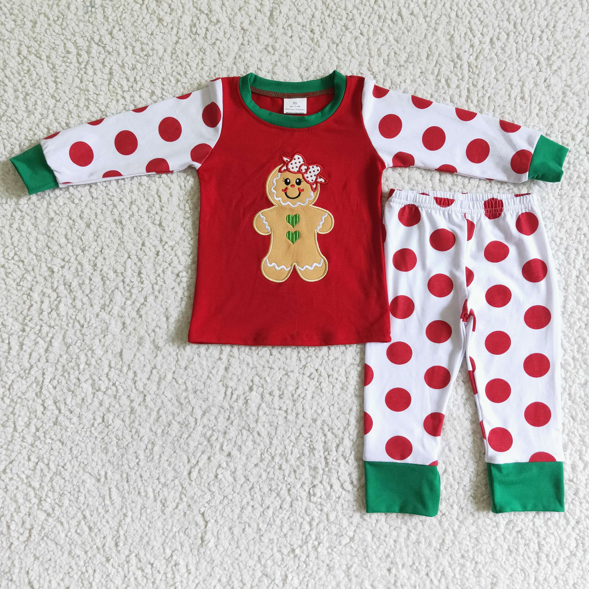 Gingerbread embroidery girls cotton Christmas pajamas - BIG FRENCHIES