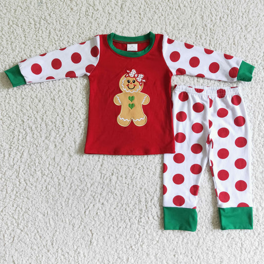 Gingerbread embroidery girls cotton Christmas pajamas - BIG FRENCHIES