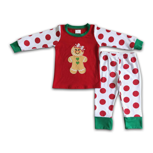Gingerbread embroidery girls cotton Christmas pajamas - BIG FRENCHIES