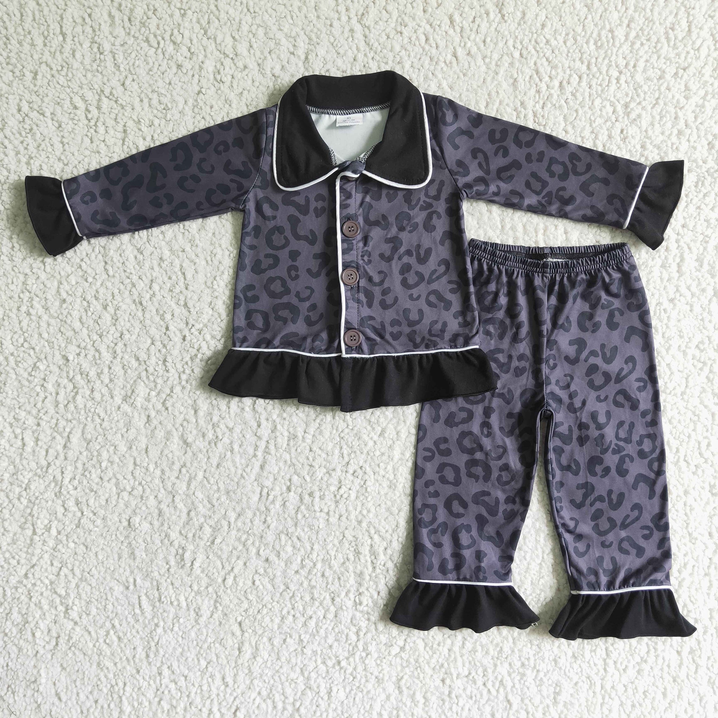 Black leopard print baby girls boutique pajamas - BIG FRENCHIES