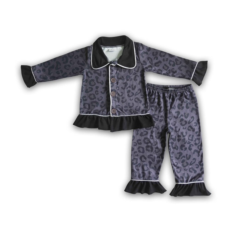 Black leopard print baby girls boutique pajamas - BIG FRENCHIES