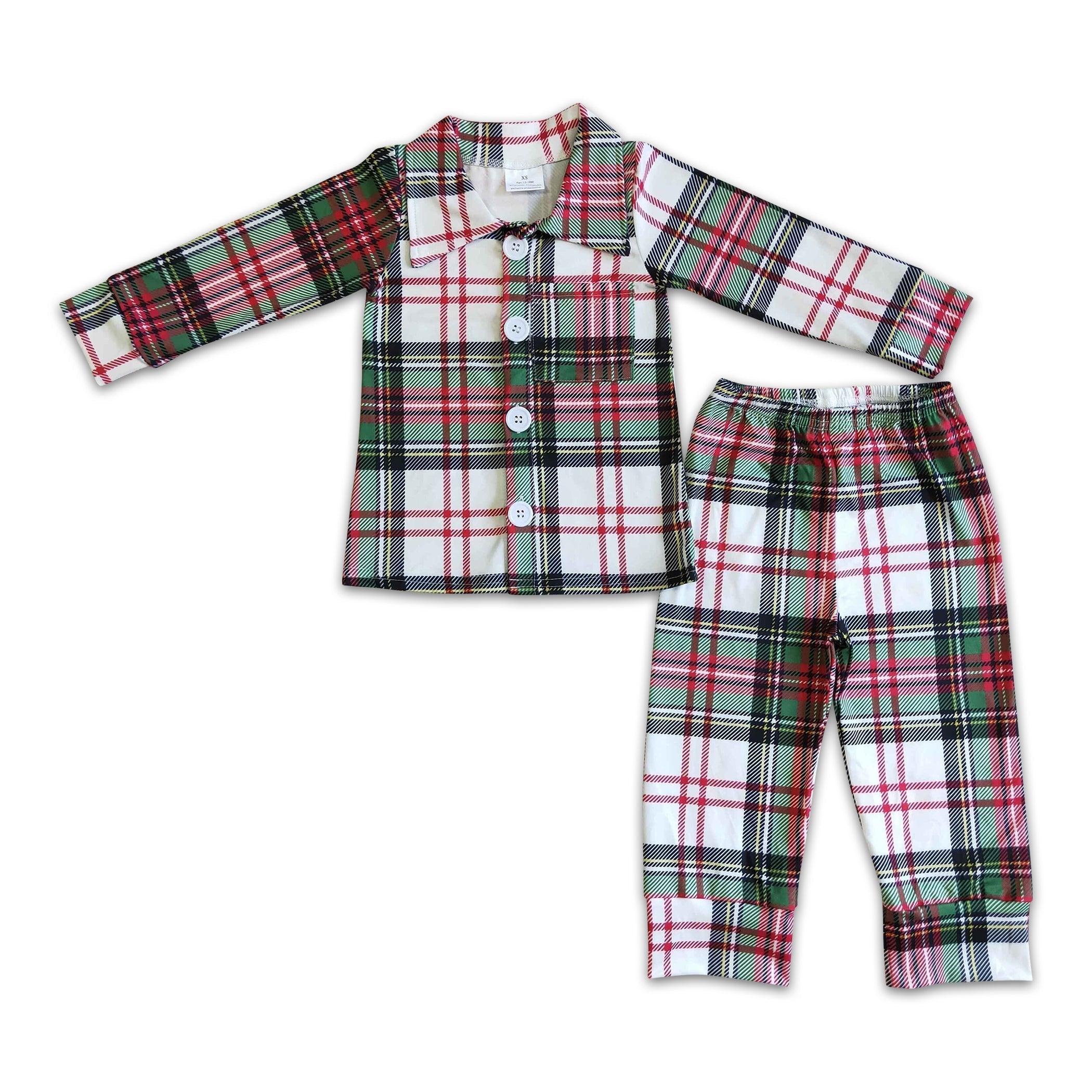 Long sleeve plaid boy Christmas pajamas - BIG FRENCHIES