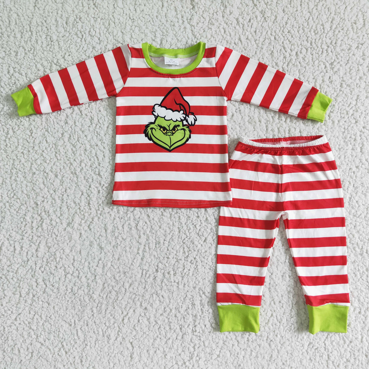 Stripe long sleeve green face boy Christmas pajamas - BIG FRENCHIES