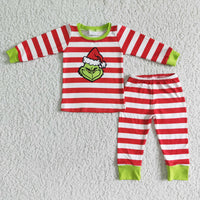Stripe long sleeve green face boy Christmas pajamas - BIG FRENCHIES