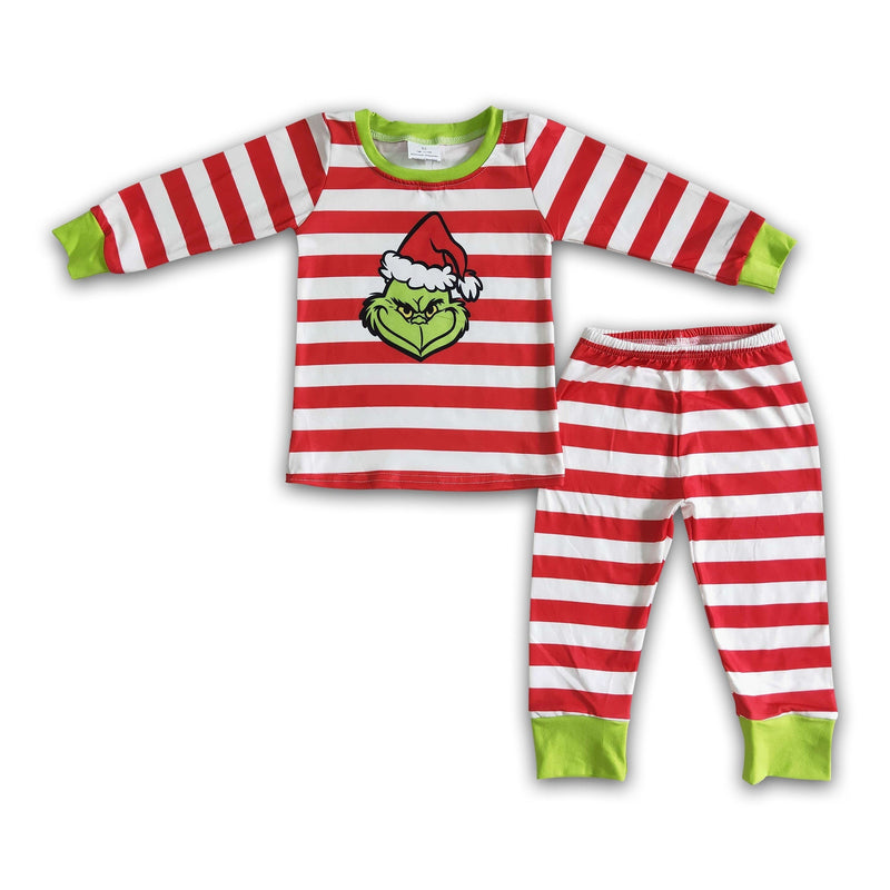 Stripe long sleeve green face boy Christmas pajamas - BIG FRENCHIES