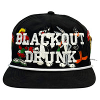 Blackout Drunk Looney Black Rope Hat Custom Embroidered
