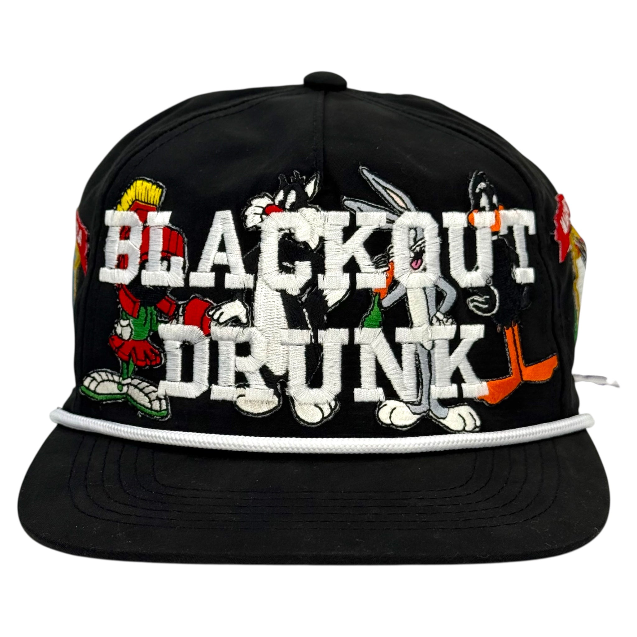 Blackout Drunk Looney Black Rope Hat Custom Embroidered