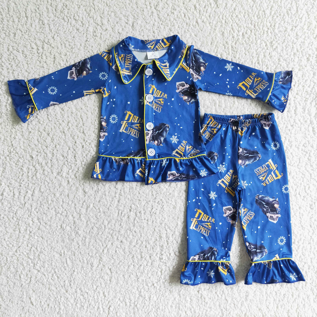 Blue train long sleeve ruffle girl pajamas - BIG FRENCHIES