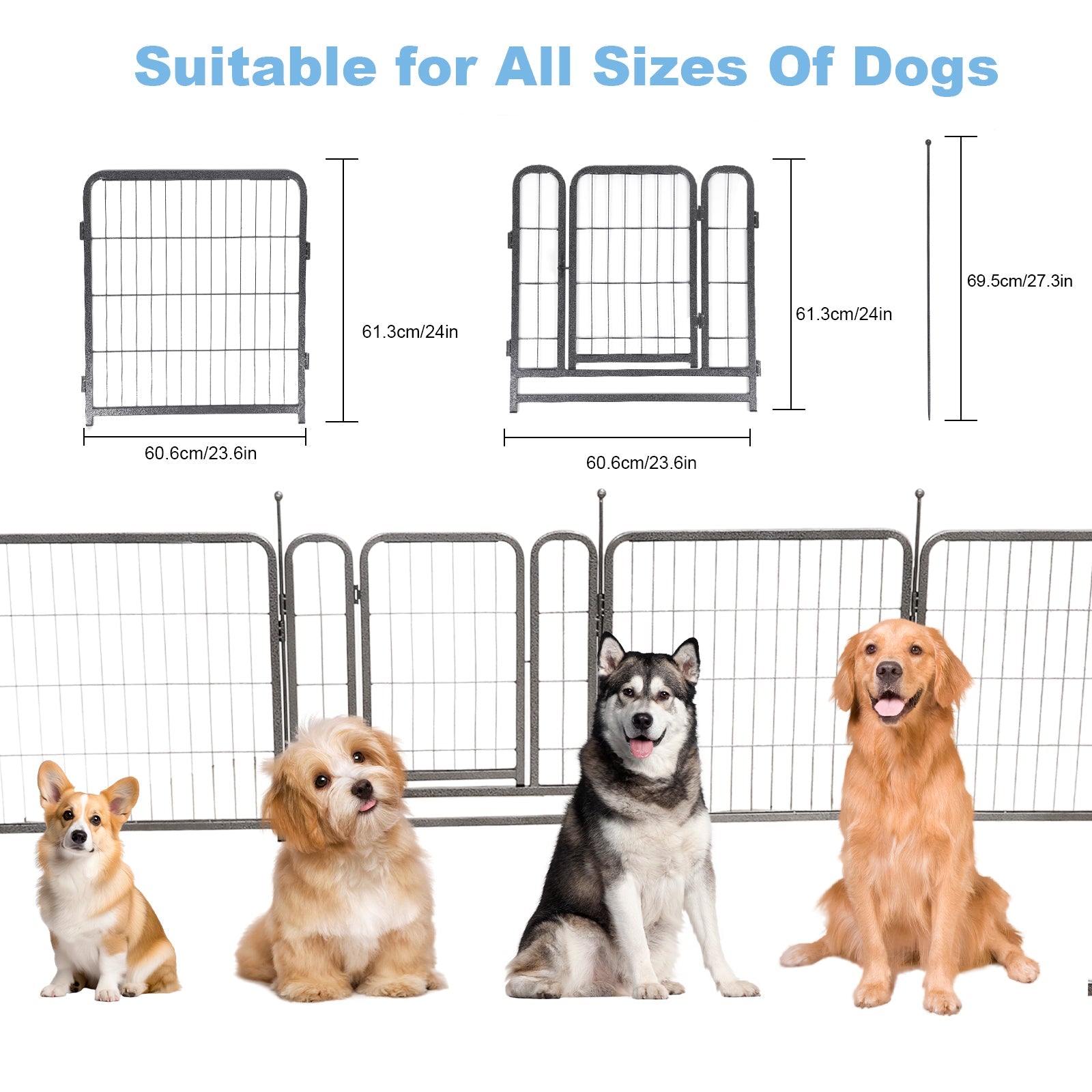 16 Panels Dog Playpen for outdoor,yard,camping,24"Height dog fence with 2 doors.