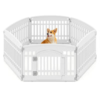 6-Panel Plastic Dog Playpen 24 Inch Indoor Outdoor Pet Fence with Locking Door-White