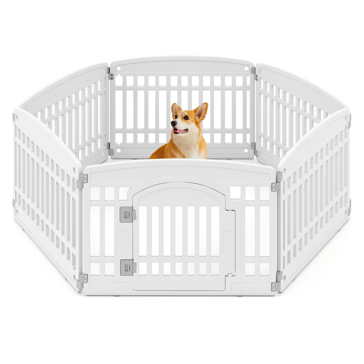 6-Panel Plastic Dog Playpen 24 Inch Indoor Outdoor Pet Fence with Locking Door-White