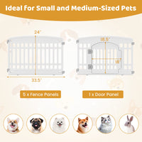 6-Panel Plastic Dog Playpen 24 Inch Indoor Outdoor Pet Fence with Locking Door-White