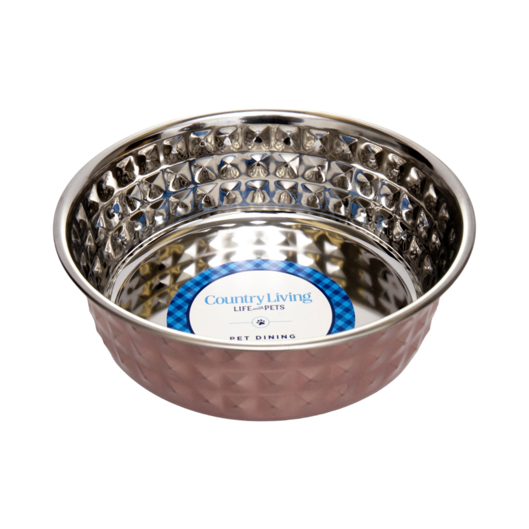 Country Living Set of 2 Hammered Stainless Steel Dog Bowls – Ideal for Extra Large Breeds – Rose Quartz/64oz - BIG FRENCHIES