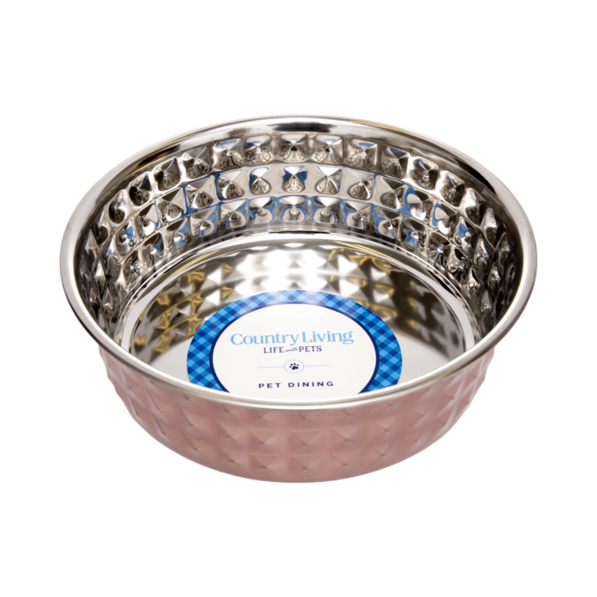 Country Living Set of 2 Hammered Stainless Steel Dog Bowls – Ideal for Extra Large Breeds – Rose Quartz/64oz - BIG FRENCHIES