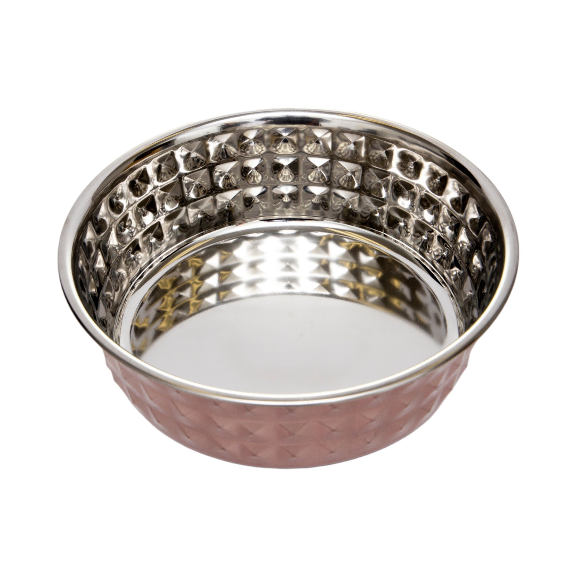 Country Living Set of 2 Hammered Stainless Steel Dog Bowls – Ideal for Extra Large Breeds – Rose Quartz/64oz - BIG FRENCHIES