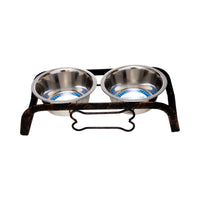 Country Living Rustic Dog Bone Elevated Feeder with 2 Stainless Steel Bowls - BIG FRENCHIES