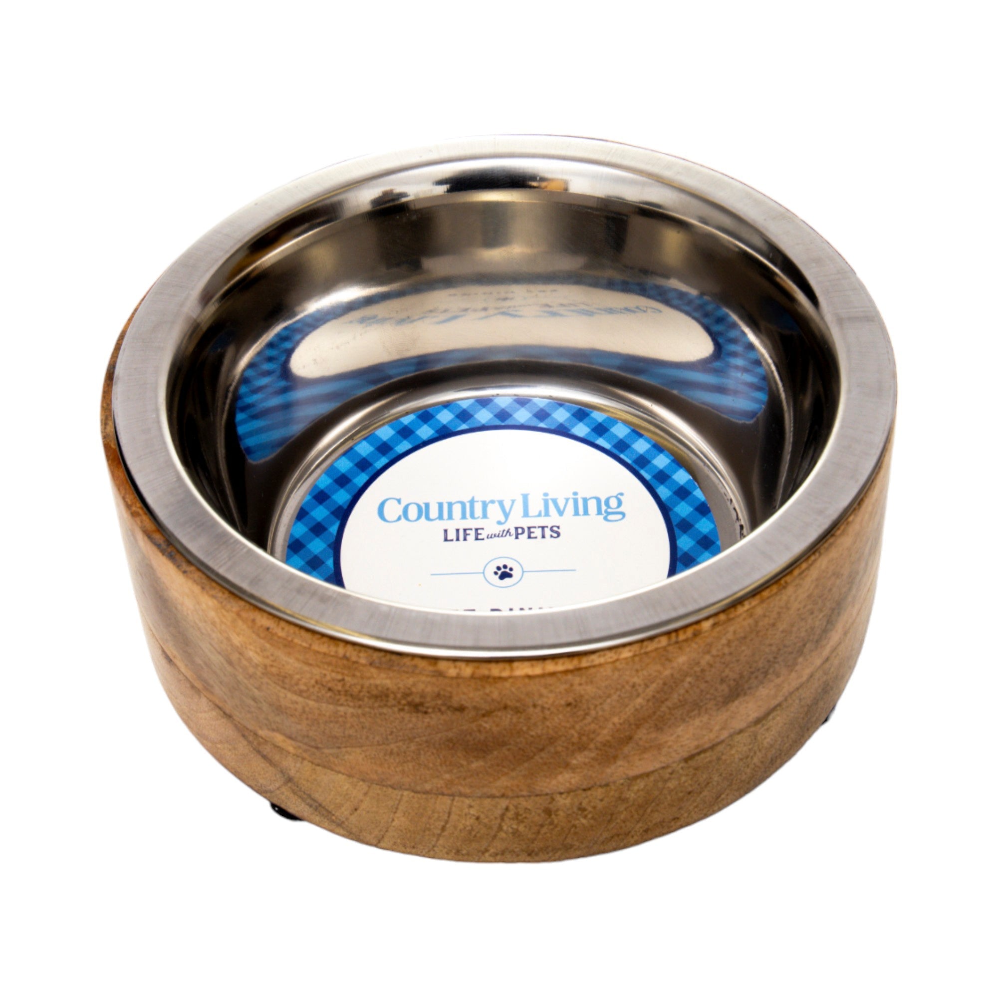Country Living Stainless Steel Dog Bowl with Cylindrical Mango Wood Holder - BIG FRENCHIES