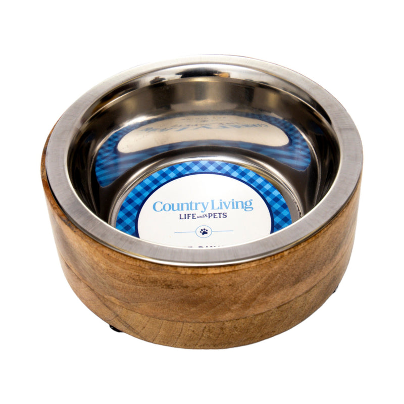 Country Living Stainless Steel Dog Bowl with Cylindrical Mango Wood Holder - BIG FRENCHIES