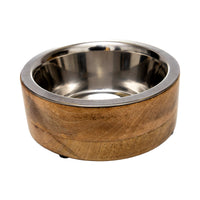 Country Living Stainless Steel Dog Bowl with Cylindrical Mango Wood Holder - BIG FRENCHIES