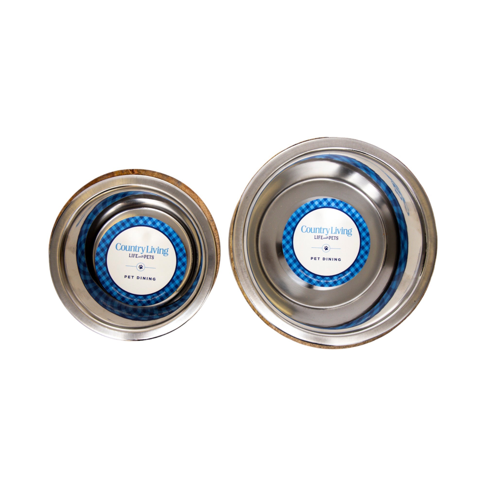 Country Living Stainless Steel Dog Bowl with Cylindrical Mango Wood Holder - BIG FRENCHIES