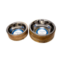 Country Living Stainless Steel Dog Bowl with Cylindrical Mango Wood Holder - BIG FRENCHIES