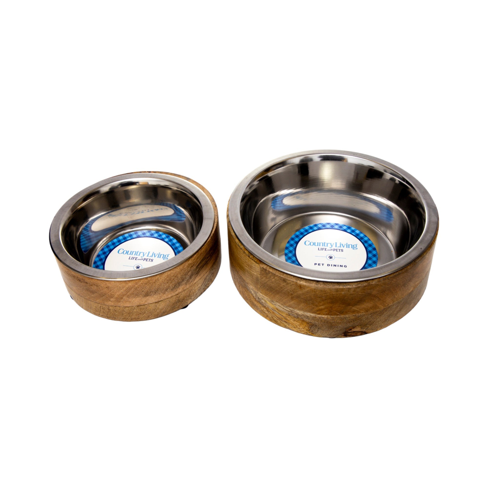 Country Living Stainless Steel Dog Bowl with Cylindrical Mango Wood Holder - BIG FRENCHIES