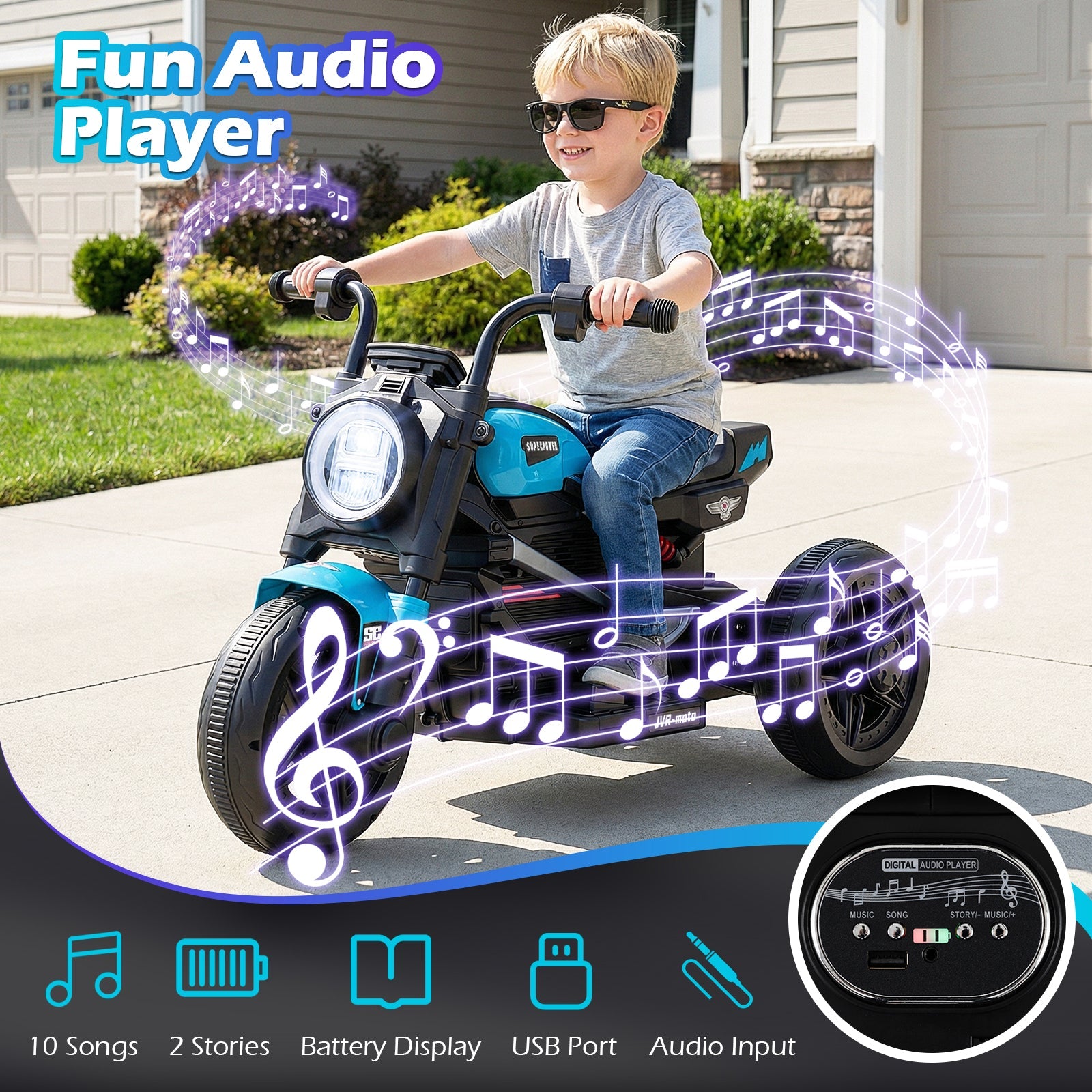 6V Kids Electric Motorcycle with LED Headlight and Music for Toddlers Aged 3-5