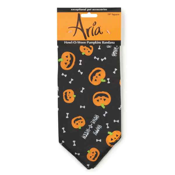 Aria Halloween Dog Bandana 19" Pumpkin & Bone Design Howl-O-Ween Pet Accessory