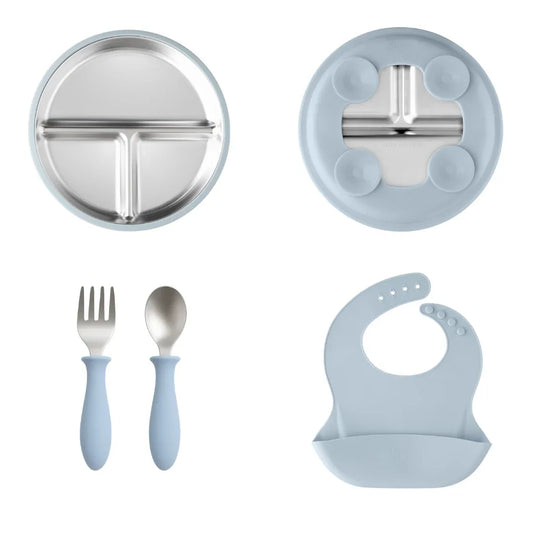 Stainless Steel Toddler Feeding Set 12+ Months- Baby Blue - BIG FRENCHIES
